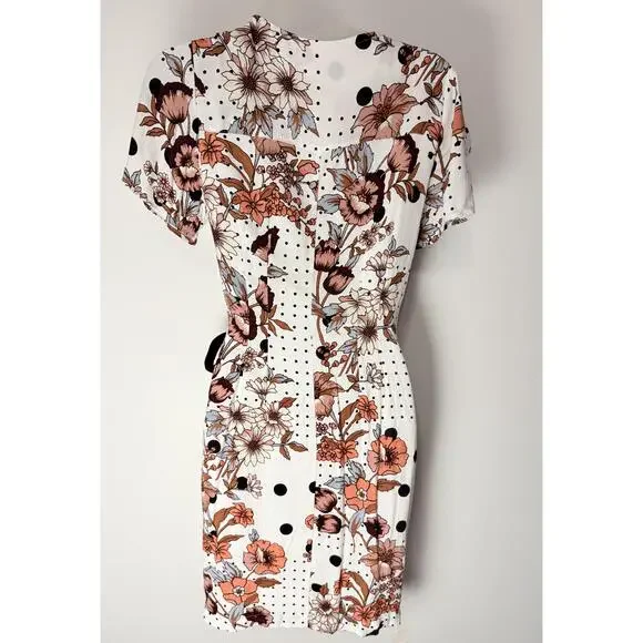 Maeve Anthropologie Womens White Short Sleeve Floral Polka Dot Wrap Dress US 8 - Picture 2 of 10